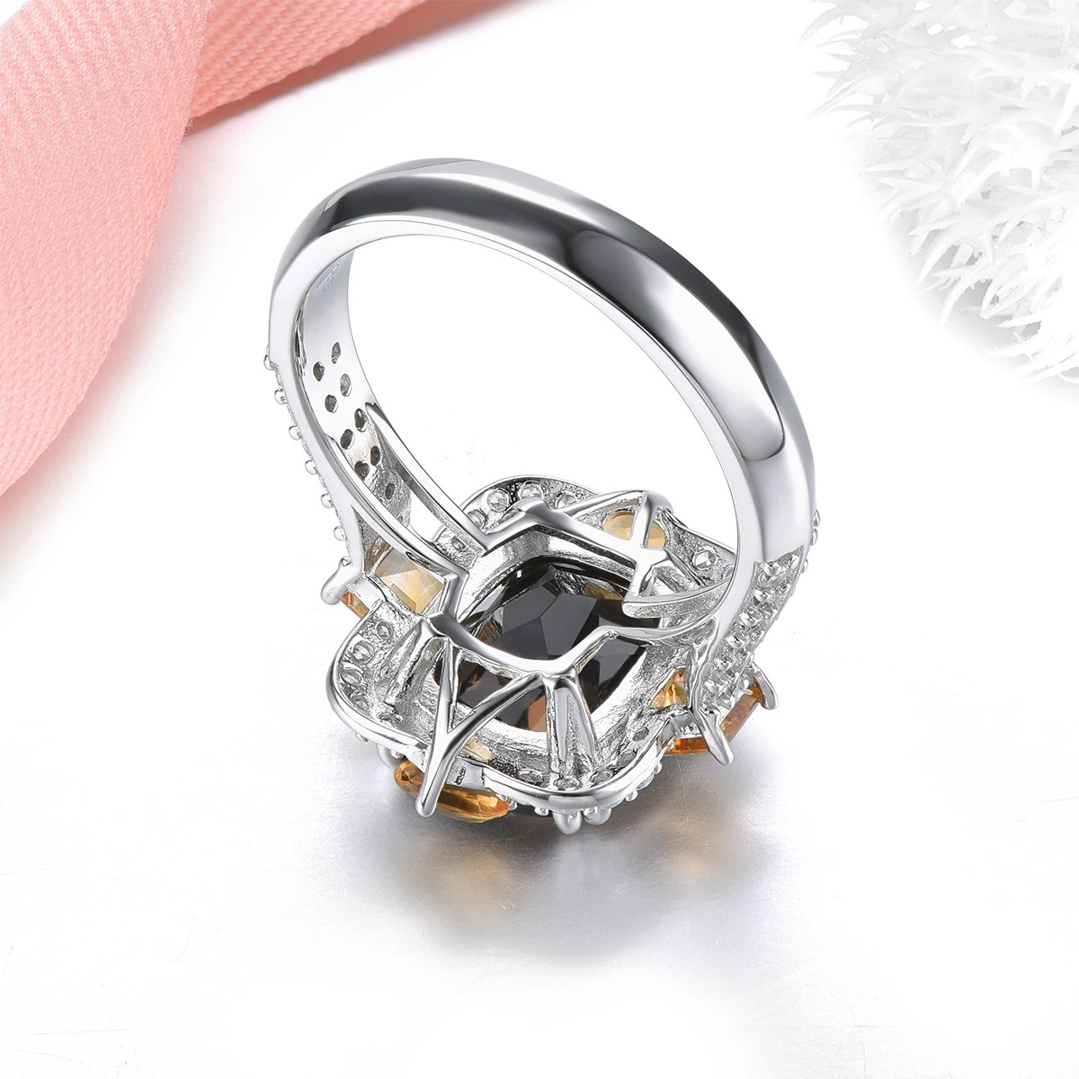 Natural Smoky Quarts Sterling Silver Rings 4.8 Carats Genuine Citrine Multicolor Gemstone S925 Fine Jewelry Women Favorite Gifts