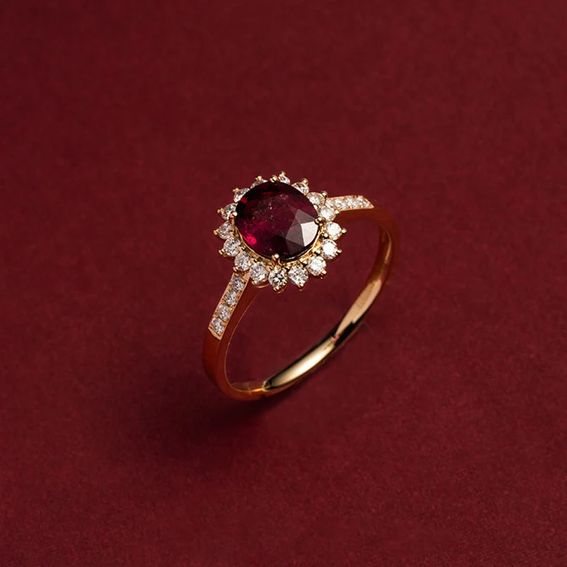 Gold Ruby Colour Ring Garnet Red Retro 100% S925 Sterling Silver Plated 18K Elegant Queen's Ring for Women Party Engagement