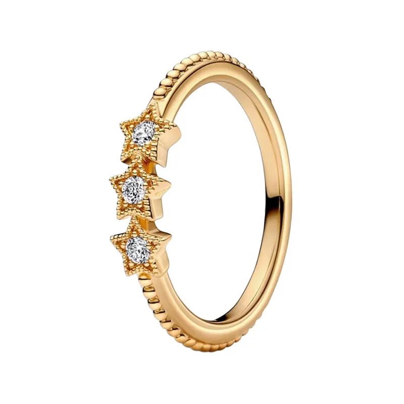 Night Sky Celestial Stars Starry Stack Finger Rings For Women Wedding Bands Shine Gold Jewelry Prong Setting Round Clear Zircons