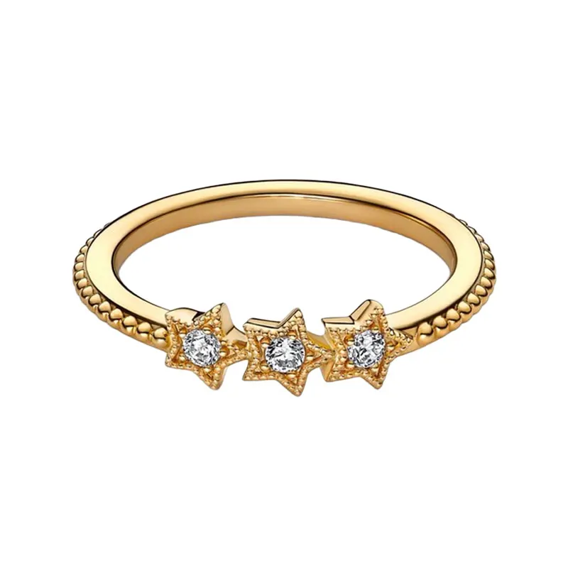 Night Sky Celestial Stars Starry Stack Finger Rings For Women Wedding Bands Shine Gold Jewelry Prong Setting Round Clear Zircons