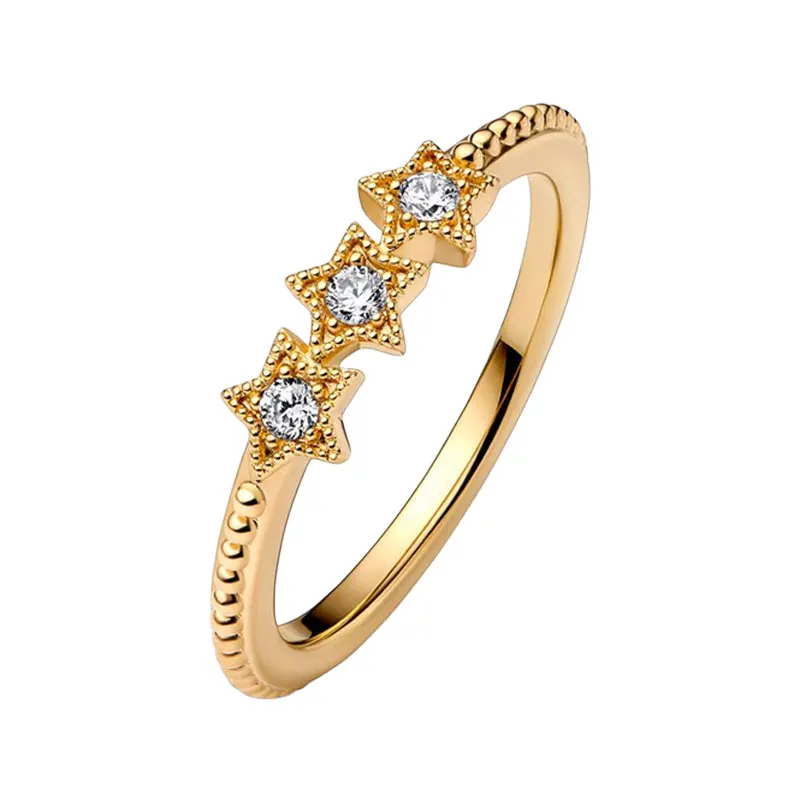 Night Sky Celestial Stars Starry Stack Finger Rings For Women Wedding Bands Shine Gold Jewelry Prong Setting Round Clear Zircons