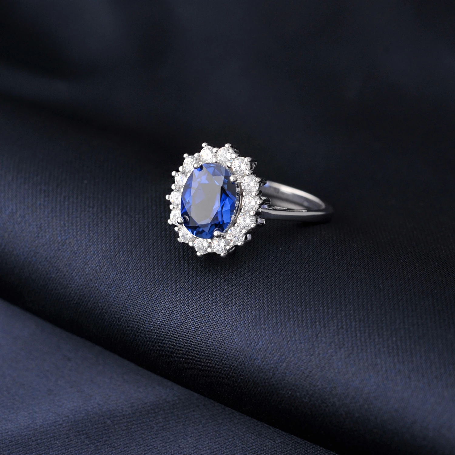 Potiy Oval 2.67ct Created Sapphire Ruby Nano Emerald Princess Diana Halo Ring 925 Sterling Silver Women Wedding Party Jewelry