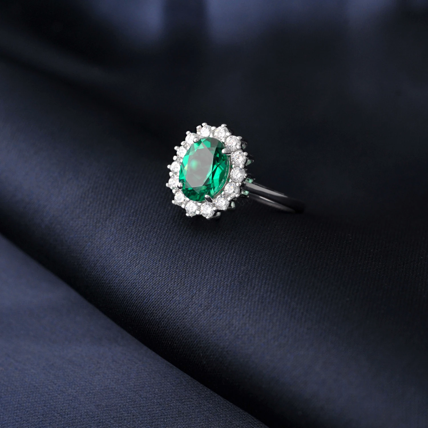 Potiy Oval 2.67ct Created Sapphire Ruby Nano Emerald Princess Diana Halo Ring 925 Sterling Silver Women Wedding Party Jewelry