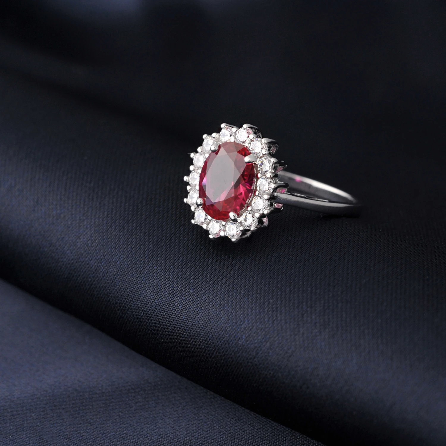 Potiy Oval 2.67ct Created Sapphire Ruby Nano Emerald Princess Diana Halo Ring 925 Sterling Silver Women Wedding Party Jewelry