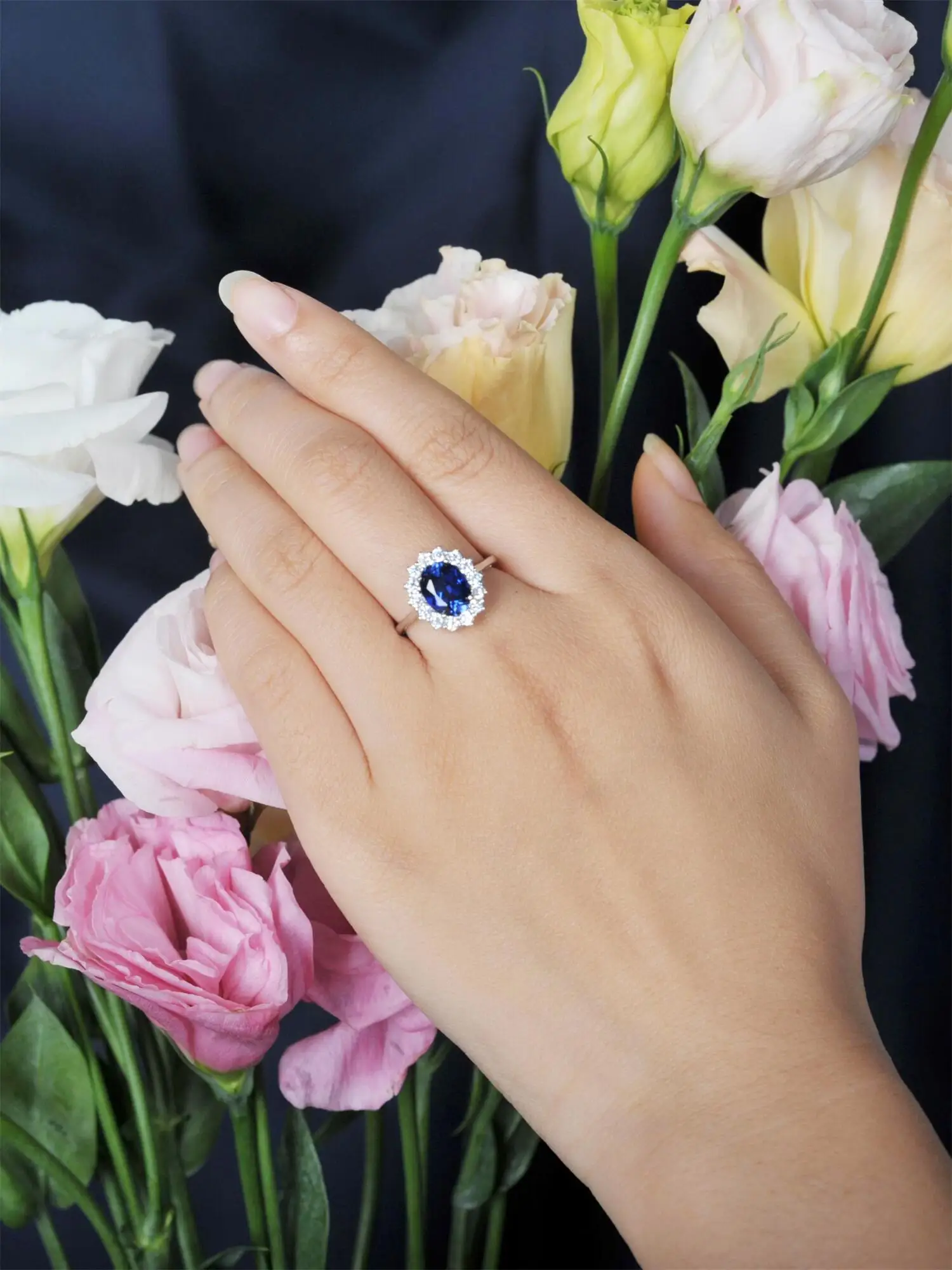 Potiy Oval 2.67ct Created Sapphire Ruby Nano Emerald Princess Diana Halo Ring 925 Sterling Silver Women Wedding Party Jewelry