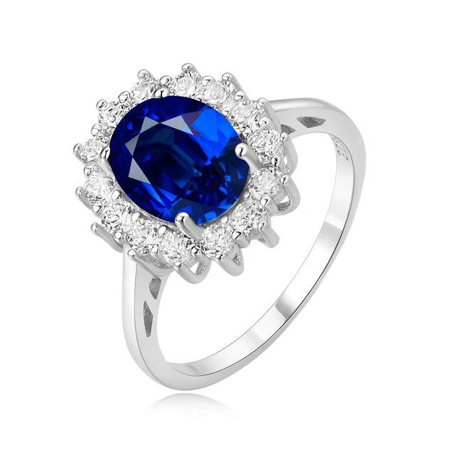 Potiy Oval 2.67ct Created Sapphire Ruby Nano Emerald Princess Diana Halo Ring 925 Sterling Silver Women Wedding Party Jewelry