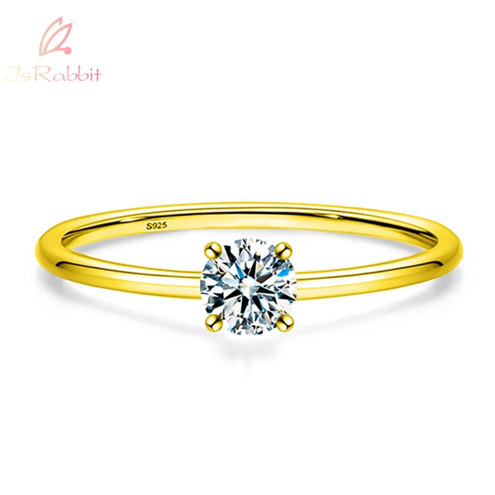 IsRabbit 18K Gold Plated Classic GRA Moissanite Diamond Wedding Rings for Women Engagement Gift 925 Sterling Silver Fine Jewelry