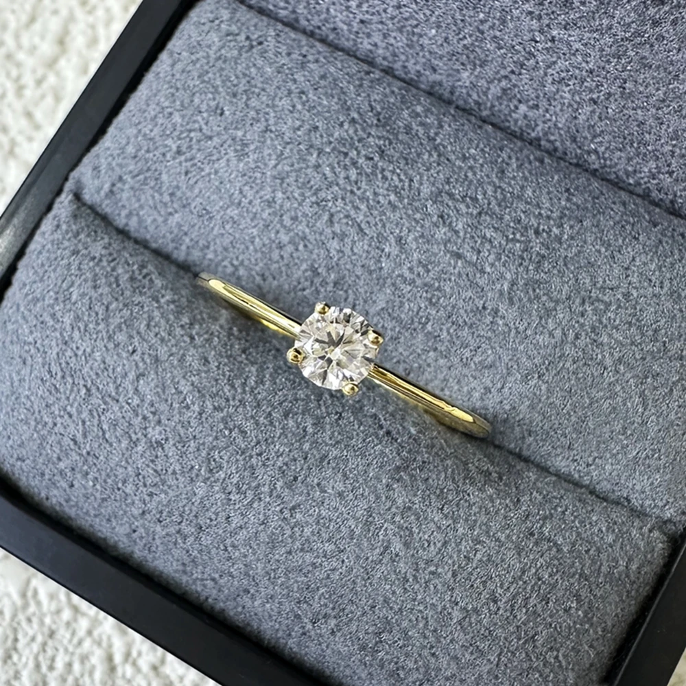 IsRabbit 18K Gold Plated Classic GRA Moissanite Diamond Wedding Rings for Women Engagement Gift 925 Sterling Silver Fine Jewelry