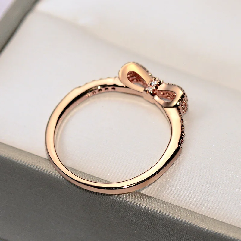 2021 NEW Cute Gold Bowknot Bow Rings S925 Silver with Zircon  Stone for Women Fashion Wedding Engagement Jewelry Drop Shipping