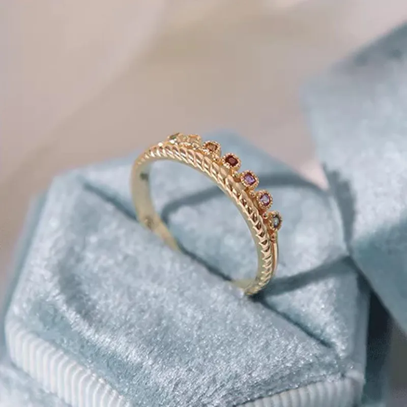 S925 Sterling Silver Colored zircon crown rings Light luxury Jewelry Simple Personality Female  Accessories Party Presents