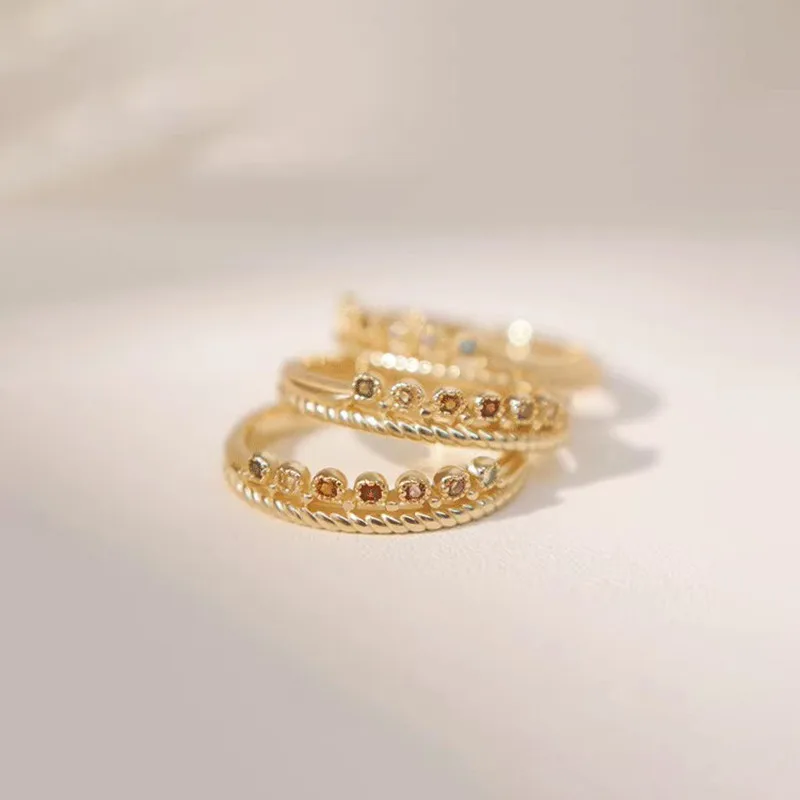 S925 Sterling Silver Colored zircon crown rings Light luxury Jewelry Simple Personality Female  Accessories Party Presents