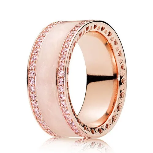 Authentic 925 Sterling Silver Sparkling Enamel & Clear Heart  With Crystal Ring For Women Wedding Party Europe Fashion Jewelry