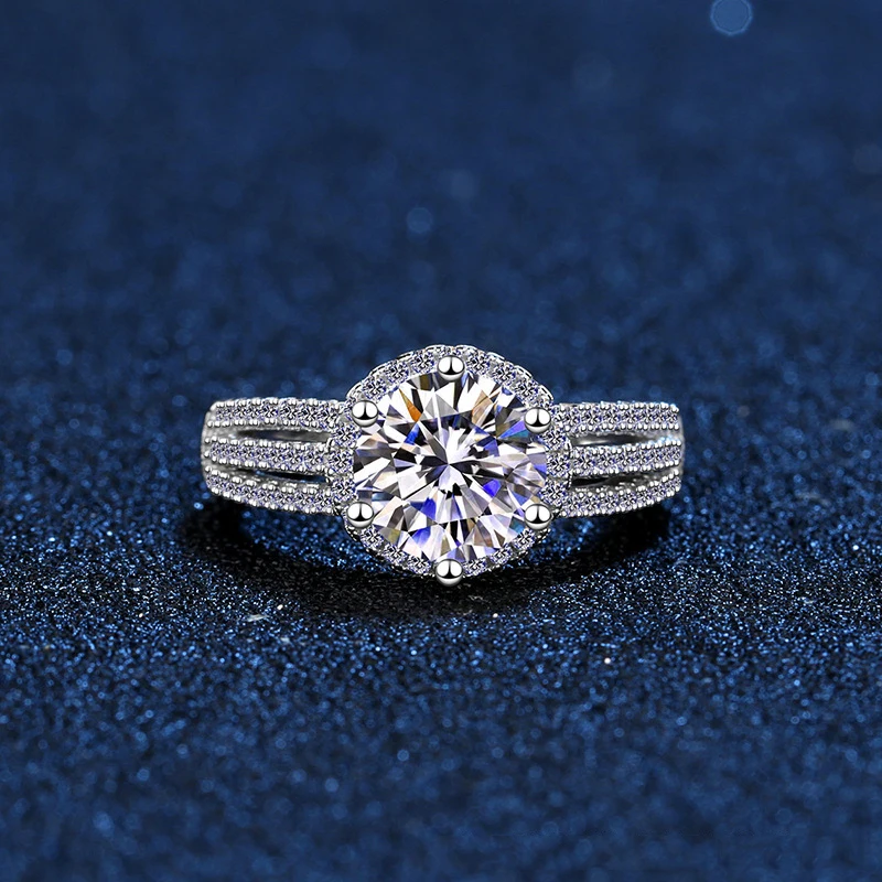 3.0 Carats Moissanite luxury Wedding Ring Round Brilliant Diamond Halo Engagement Rings For Women Bridal Jewelry Include Box