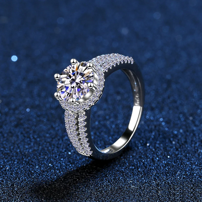 3.0 Carats Moissanite luxury Wedding Ring Round Brilliant Diamond Halo Engagement Rings For Women Bridal Jewelry Include Box