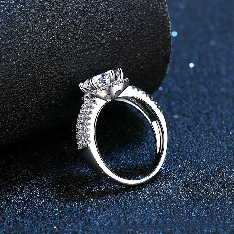 3.0 Carats Moissanite luxury Wedding Ring Round Brilliant Diamond Halo Engagement Rings For Women Bridal Jewelry Include Box