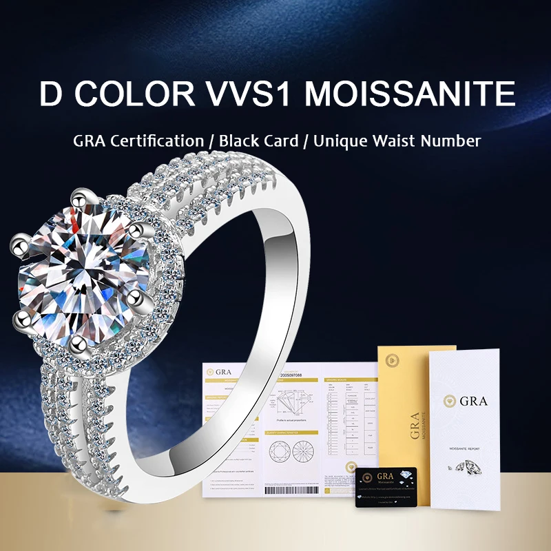 3.0 Carats Moissanite luxury Wedding Ring Round Brilliant Diamond Halo Engagement Rings For Women Bridal Jewelry Include Box