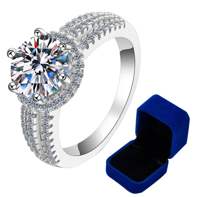 3.0 Carats Moissanite luxury Wedding Ring Round Brilliant Diamond Halo Engagement Rings For Women Bridal Jewelry Include Box