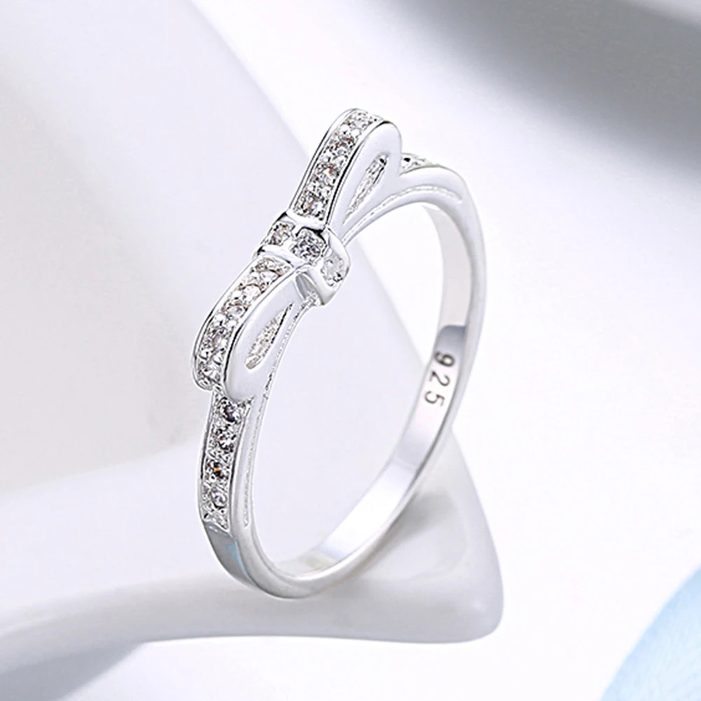 New Popular Luxury 925 Sterling Silver Bowknot crystal Rings For Women size 6/7/8/9 Fashion Party Gifts wedding diamond Jewelry