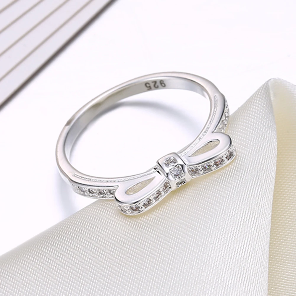 New Popular Luxury 925 Sterling Silver Bowknot crystal Rings For Women size 6/7/8/9 Fashion Party Gifts wedding diamond Jewelry