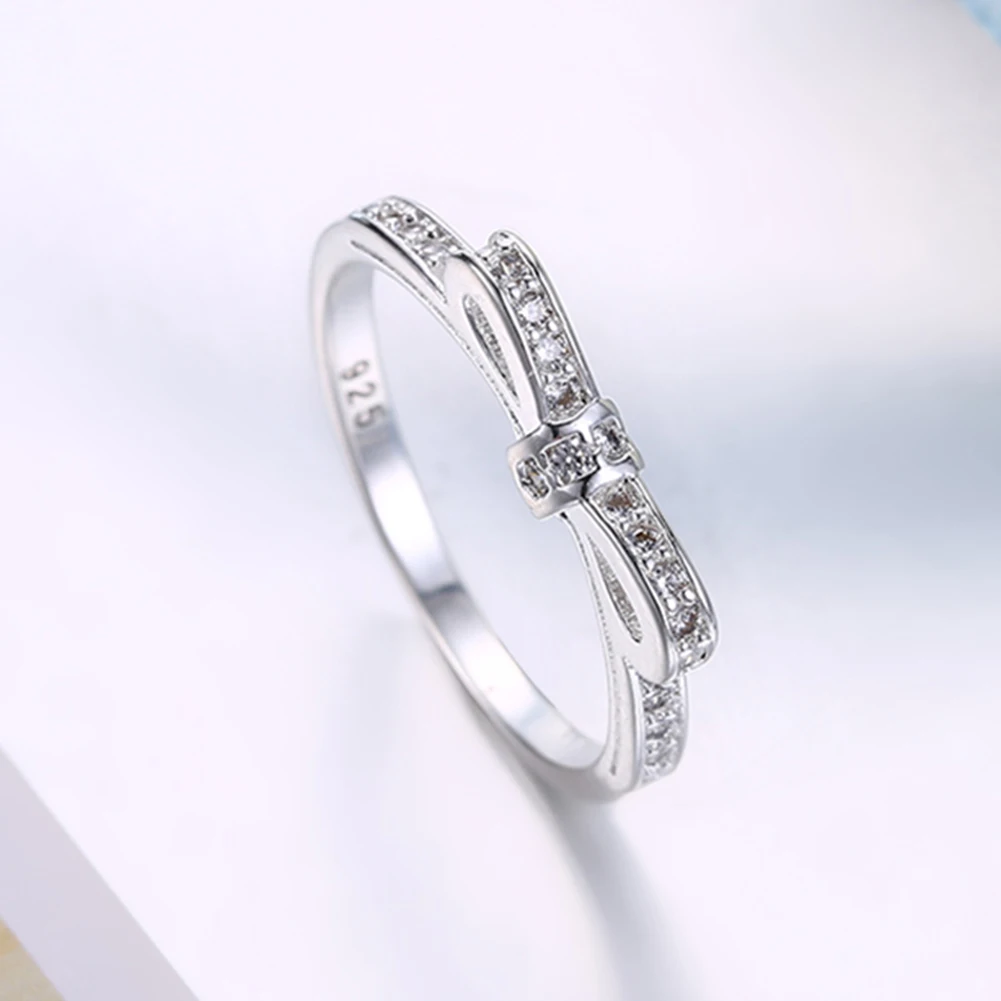 New Popular Luxury 925 Sterling Silver Bowknot crystal Rings For Women size 6/7/8/9 Fashion Party Gifts wedding diamond Jewelry