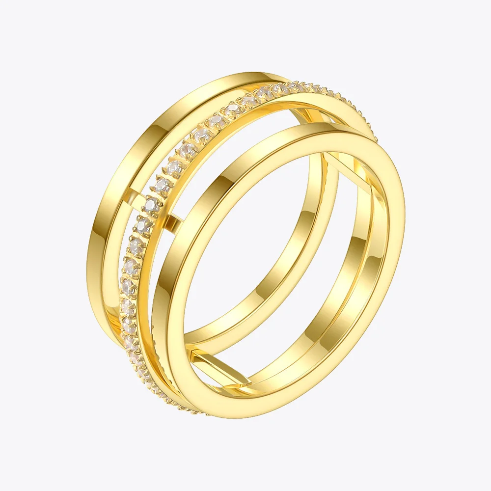 ENFASHION Crystal Geometric Hollow Rings For Women Gold Color Stainless Steel Movable Circle Ring Fashion Jewelry Gifts R194023