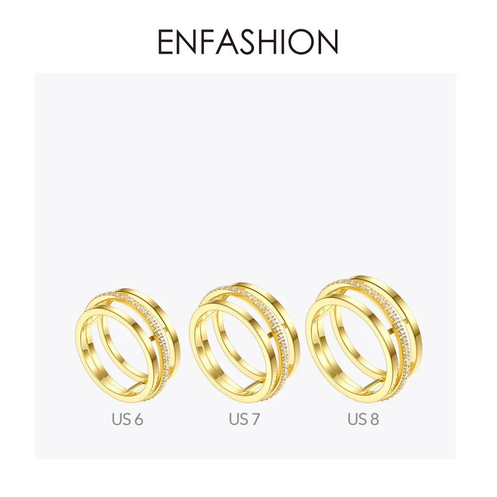 ENFASHION Crystal Geometric Hollow Rings For Women Gold Color Stainless Steel Movable Circle Ring Fashion Jewelry Gifts R194023