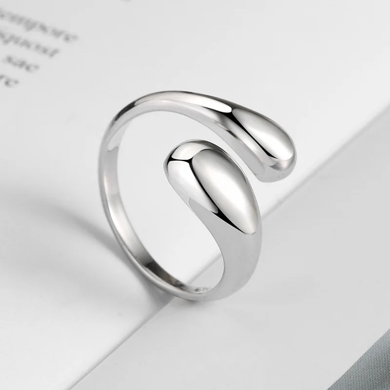 LIVVY Silver Color Open Ring Smooth Drop Personality Adjustable Ring Fine Jewelry For Women Party Accessories 2021 TrendProduct 