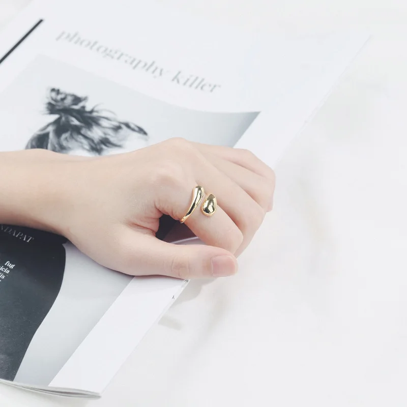 LIVVY Silver Color Open Ring Smooth Drop Personality Adjustable Ring Fine Jewelry For Women Party Accessories 2021 TrendProduct 