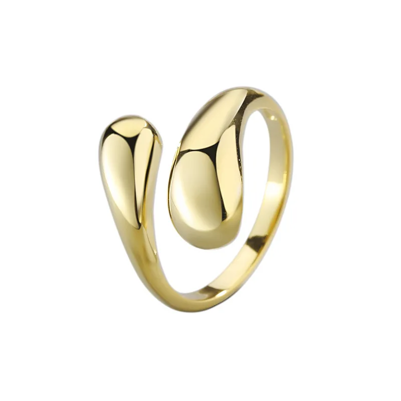 LIVVY Silver Color Open Ring Smooth Drop Personality Adjustable Ring Fine Jewelry For Women Party Accessories 2021 TrendProduct 