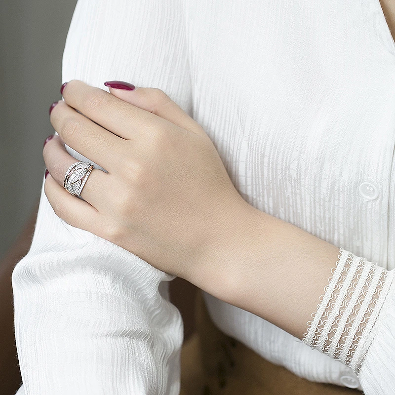 Hot Classic Wedding Rings for Women Fashion Two Tone X Shape Cross Dazzling CZ Ring Female Engagement Jewelry