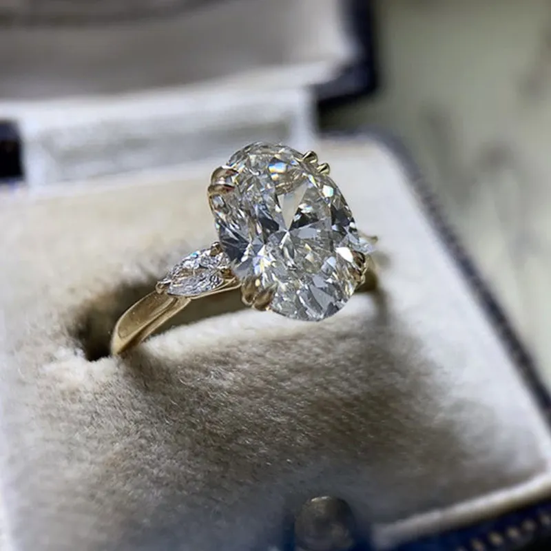 Huitan Simple Oval Cubic Zirconia Wedding Bands Women's Ring Luxury Gold Color Engagement Rings Bright Fashion Jewelry Wholesale