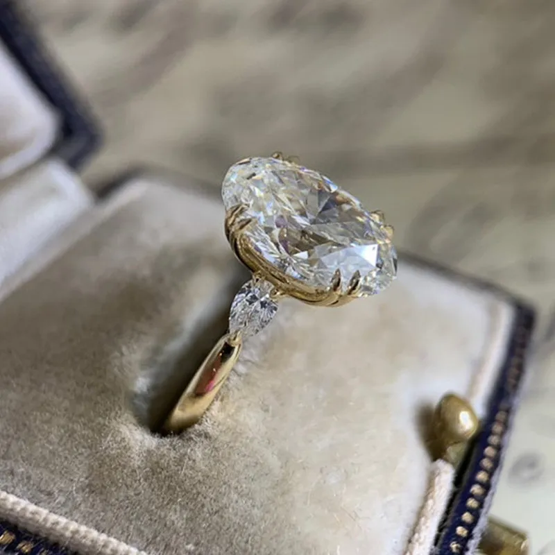 Huitan Simple Oval Cubic Zirconia Wedding Bands Women's Ring Luxury Gold Color Engagement Rings Bright Fashion Jewelry Wholesale