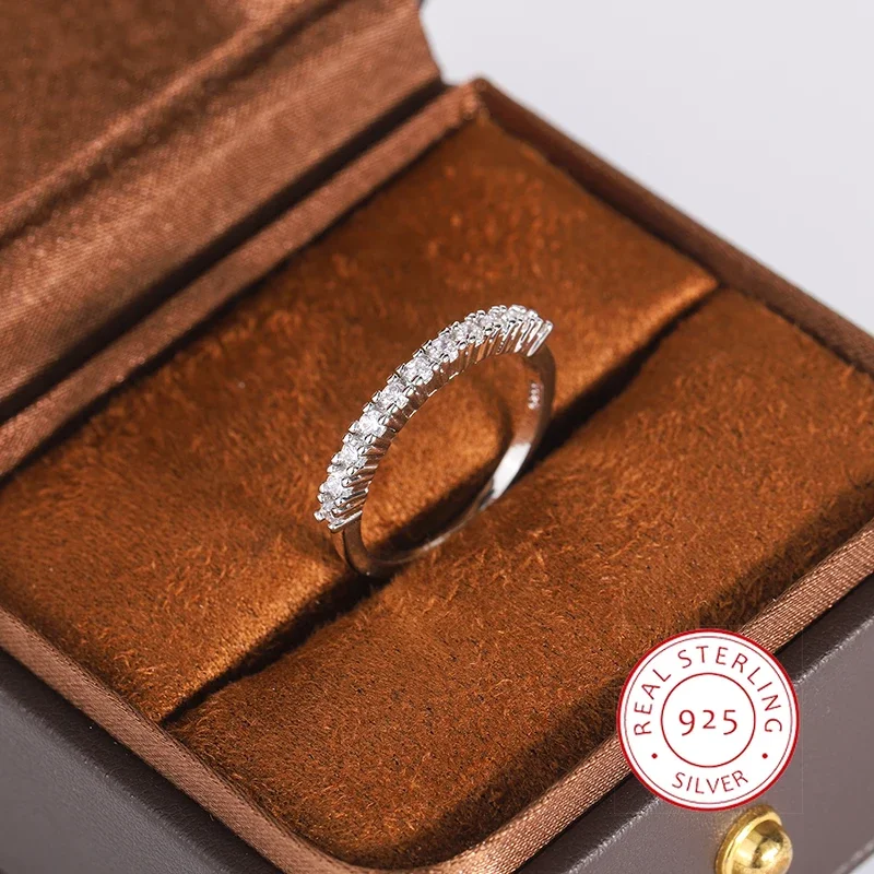 925 Sterling Silver Ring for Women Simple Shiny AAAA Zircon Ring Fashion Silver Jewelry Anniversary Gift Bridal Ring