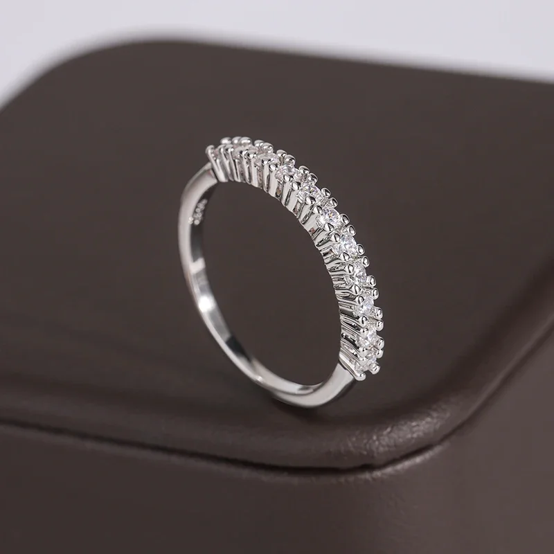 925 Sterling Silver Ring for Women Simple Shiny AAAA Zircon Ring Fashion Silver Jewelry Anniversary Gift Bridal Ring