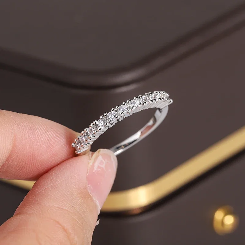 925 Sterling Silver Ring for Women Simple Shiny AAAA Zircon Ring Fashion Silver Jewelry Anniversary Gift Bridal Ring