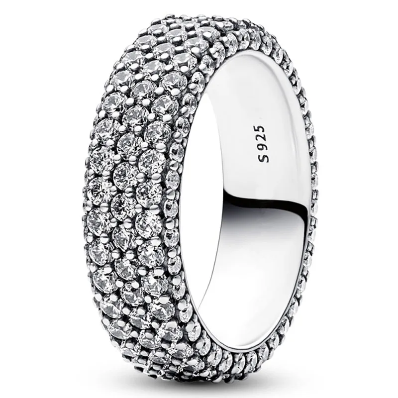 Women Authentic 925 Sterling Silver Love Message Herbarium Cluster Timeless Pave Single-row Rings