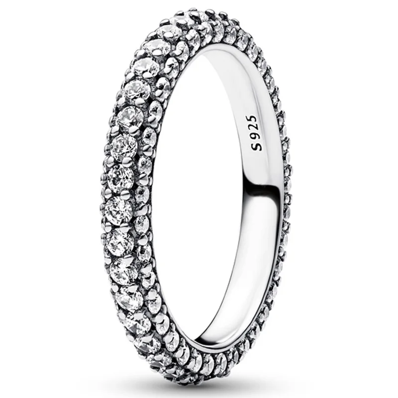 Women Authentic 925 Sterling Silver Love Message Herbarium Cluster Timeless Pave Single-row Rings