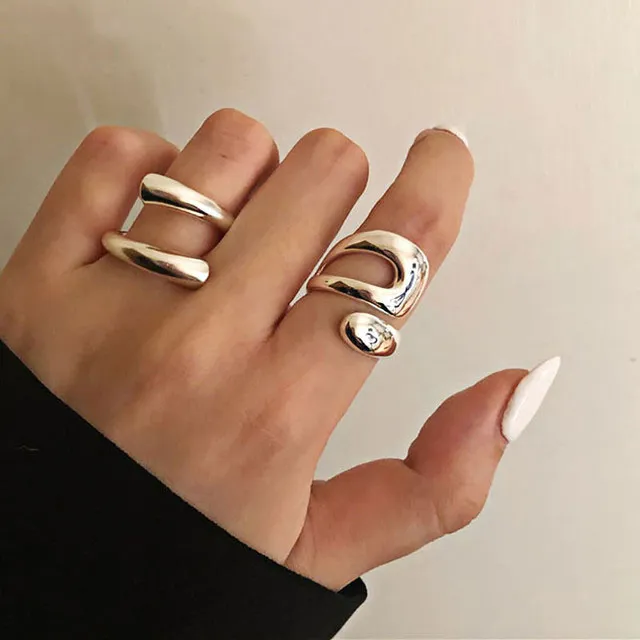 Women 925 Sterling Silver Smooth Rings hollow out chain Jewelry Beautiful Finger Open Rings