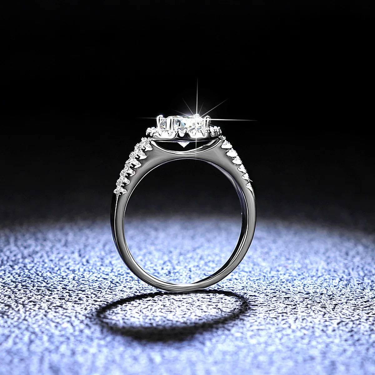Women White Gold Diamond Ring V Round Wrap 25 Sterling Silver Rings Diamond Set One Carat Ring Jewelry PT950