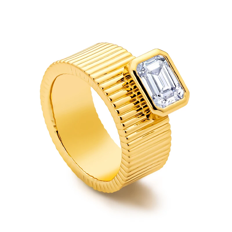 Women Sparkling CZ Stripe Ring Gold Color Fashion Jewelry Rings