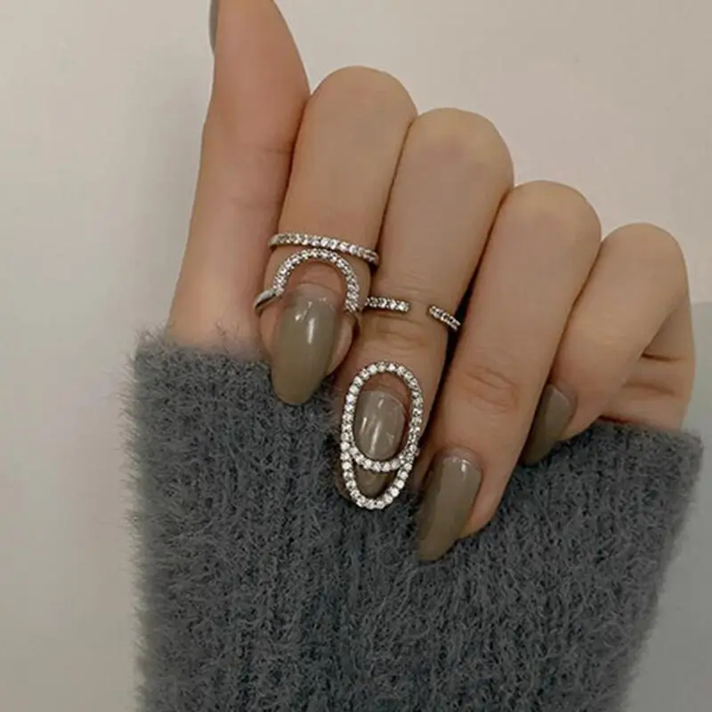 Women Geometric Open Adjustable Nail Ring Fashion Rhinestones Fingertip Rings