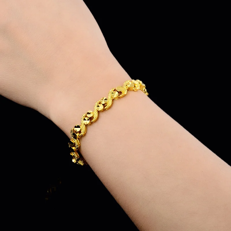 Women 24K Real Gold Bracelet Car Flower Gold Plated Bracelet Wedding Jewelry Gift 6MM