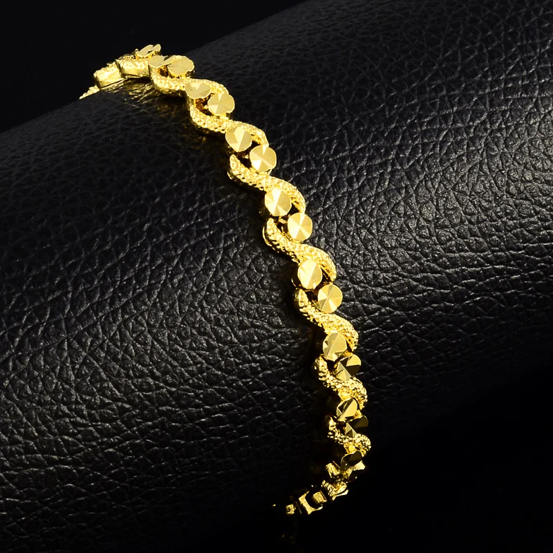 Women 24K Real Gold Bracelet Car Flower Gold Plated Bracelet Wedding Jewelry Gift 6MM