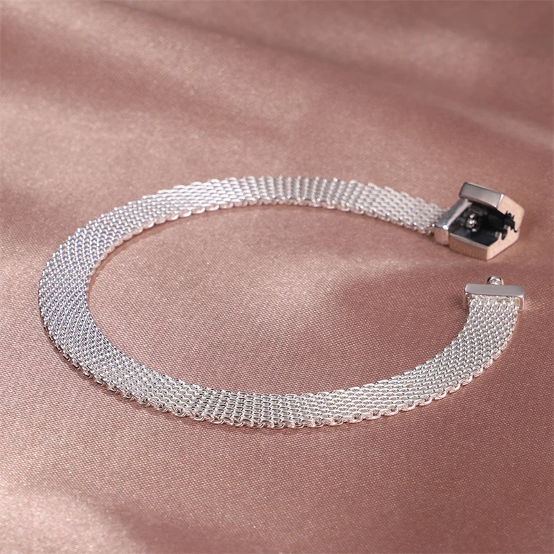 Women 925 Sterling Silver Original Genuine Certified Rose Gold Luxury Charm Beads Bracelet Snake Chain Jewelry Flat Bracelet