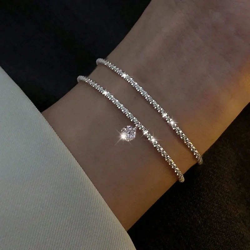 Women 925 Sterling Silver Fashion Color Sparkling Adjustable Bracelets Elegant Fine Bracelet Jewelry Gifts
