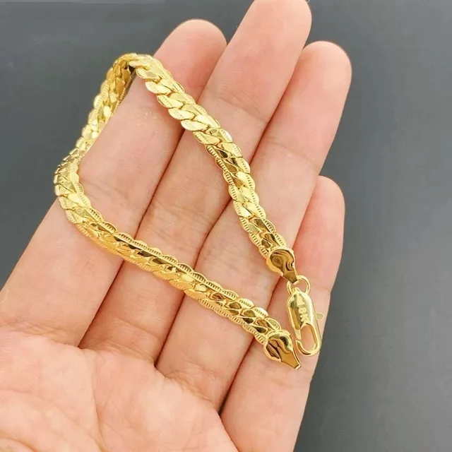 Women Men 8 Inch 18K Gold 5MM Sideways Chain Bracelet Fashion Wedding Engagement 925 Sterling Silver Jewelry Gifts