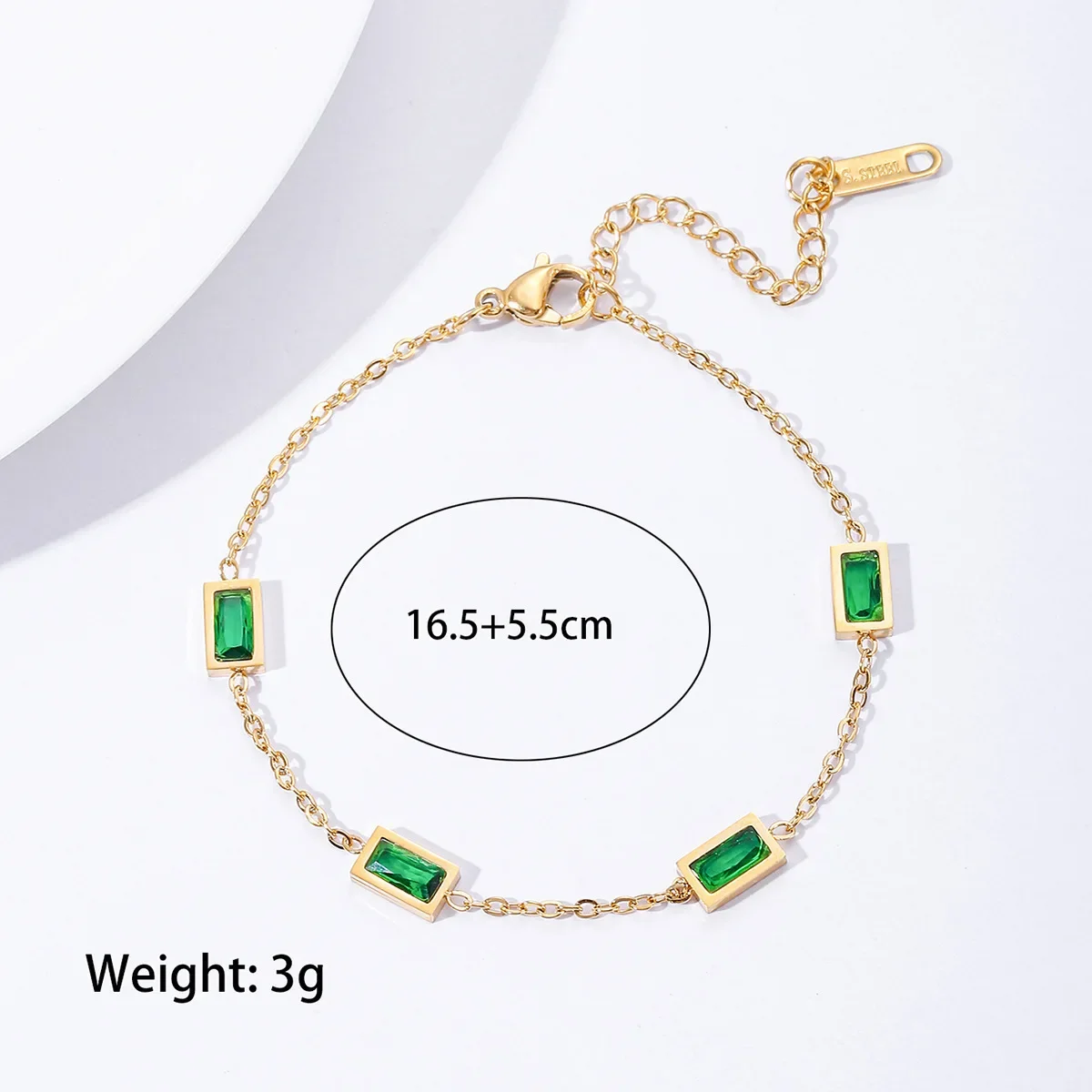 Bohemian Retro Stainless Steel Gold Plated Chain Emerald Zircon Bracelet For Women Girls Elegant Trendy Jewelry Set Party Gift