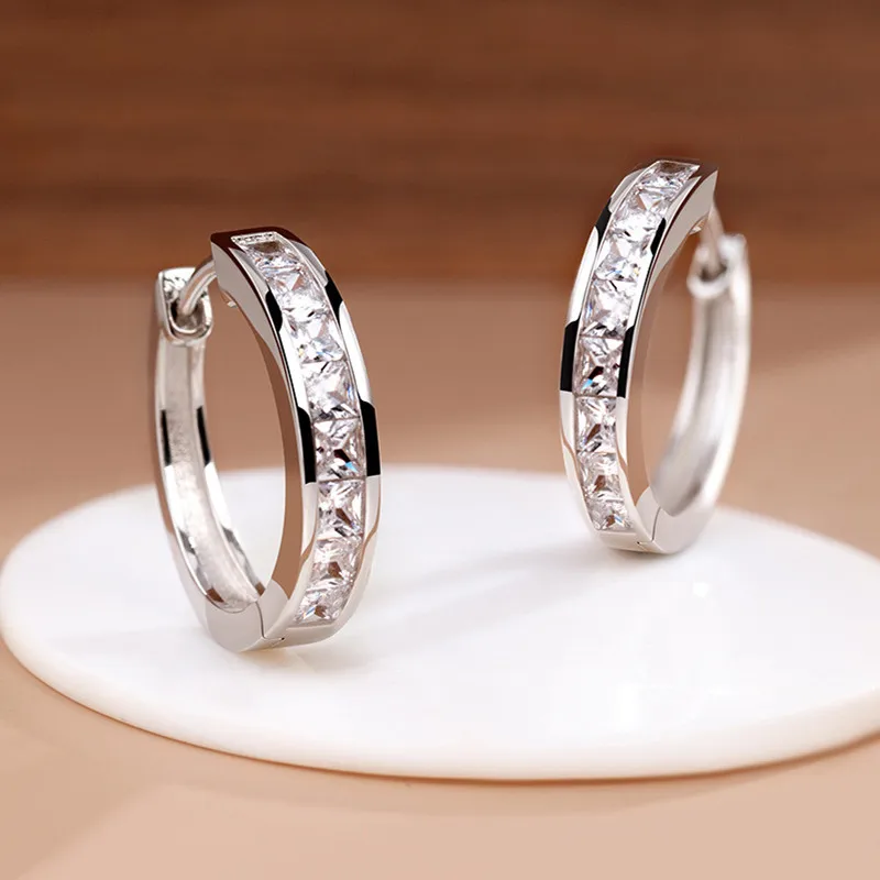 Women Luxury Piercing Clear Zircon Circle Hoop Earring Jewelry Gift EH1005