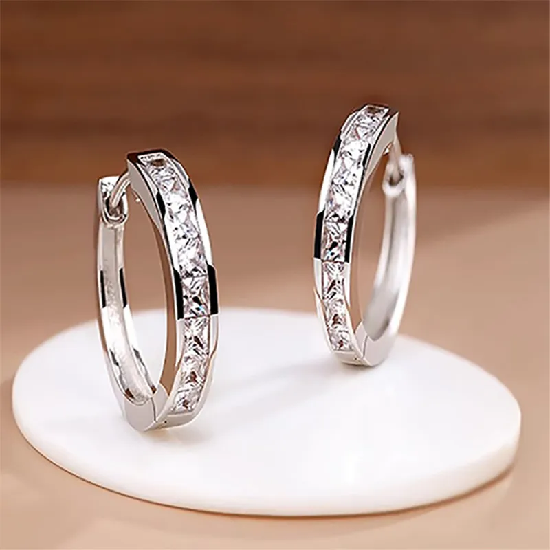 Women Luxury Piercing Clear Zircon Circle Hoop Earring Jewelry Gift EH1005
