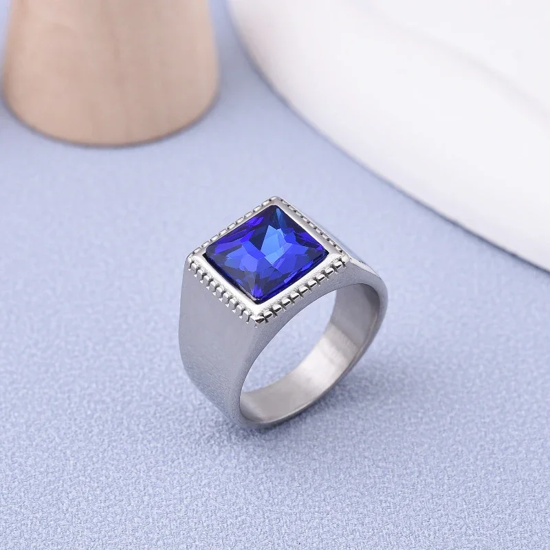 Men Women Casual High Quality Colored Agate Stainless Steel Chunky Jewelry Ring